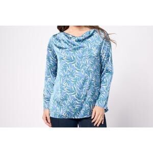 Denim & Co Printed Blue Woven Blouse Size M A624128 NWOT